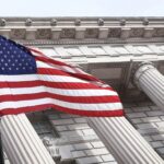 USA flag near municipal building